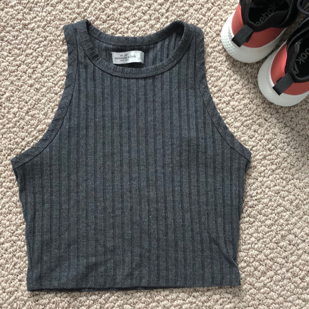 A&F grey high neck cropped ribbed tank top